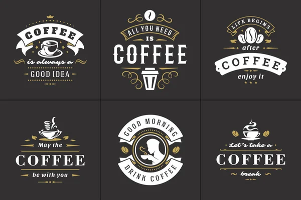 Coffee quotes vintage typographic style inspirational phrases vector illustrations set. — Stock Vector