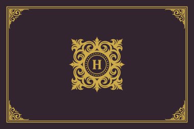 Lüks vintage süs logosu monogram arması şablon tasarım vektör çizimi