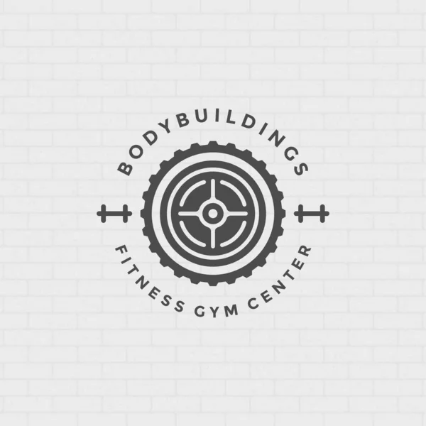 Logo de fitness o insignia vector ilustración ronda barra deporte equipo símbolo silueta — Archivo Imágenes Vectoriales