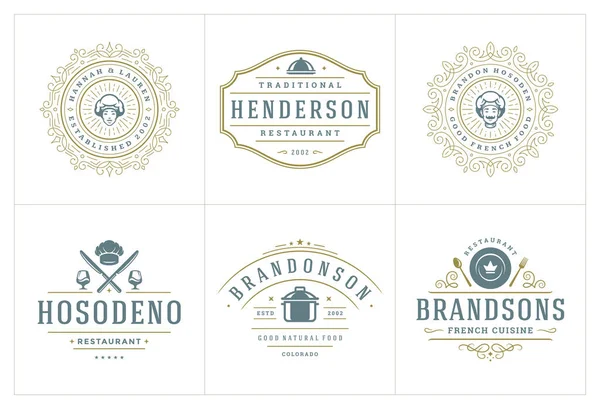 Restaurant logo sjablonen set vector illustratie goed voor menu-etiketten en cafe badges — Stockvector