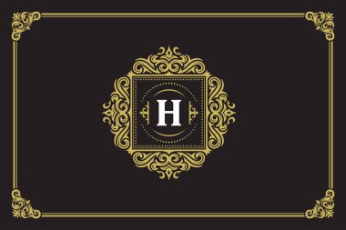 Lüks vintage süs logosu monogram arması şablon tasarım vektör çizimi