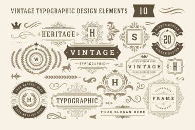 Klasik tipografik tasarım ögeleri vektör illüstrasyonunu ayarla.