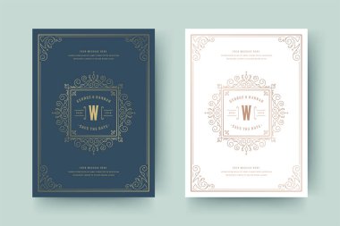 Düğün davetiyesi tarih kartı şablonunu sakla. Altın şablonlar, süsler, girdaplar....