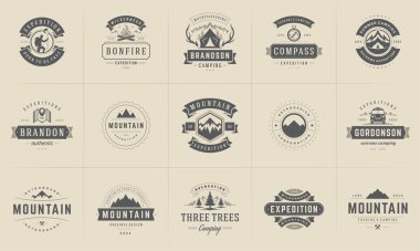 Kamp logoları ve rozetleri vektör tasarım elementleri