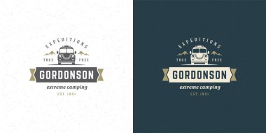 Kamp logosu amblemi vektör illüstrasyon bus araç silueti gömlek veya yazdırma damgası için