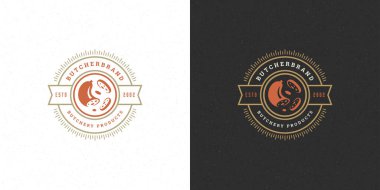 Kasap logosu tasarımı vektör çizimi sosis silueti pazar rozeti için iyi