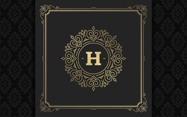 Klasik monogram logosu zarif çizgi çizgileri güzelleştirir zarif süsler Viktorya tarzı vektör şablonu tasarımı