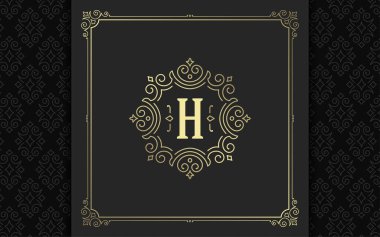 Klasik monogram logosu zarif çizgi çizgileri güzelleştirir zarif süsler Viktorya tarzı vektör şablonu tasarımı