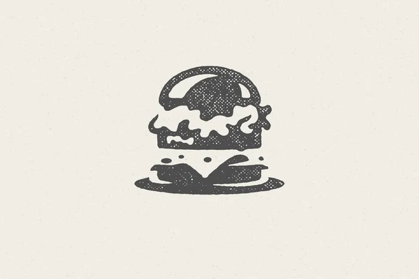 Burger silueta como logotipo de servicio de comida rápida dibujado a mano sello efecto vector ilustración. — Vector de stock