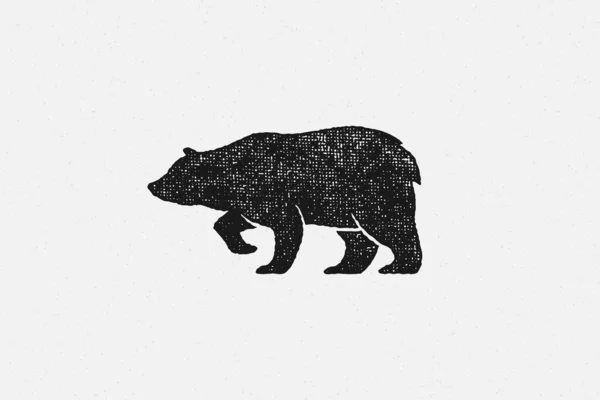 自然の中で野生動物のシンボルとしてクマの黒いシルエット手描きスタンプエフェクトベクトルイラスト — ストックベクタ