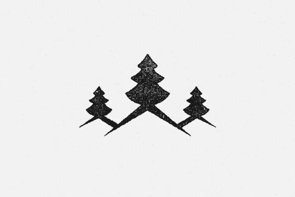 Abeto árboles representados aislados en fondo blanco dibujado a mano sello efecto vector ilustración — Vector de stock