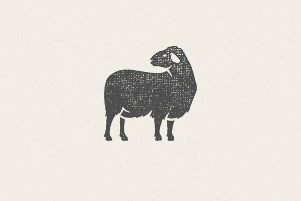 Wollige Schafsilhouette für die heimische Landwirtschaft handgezeichnet Stempeleffekt Vektor Illustration. — Stockvektor