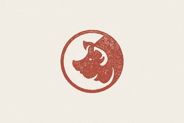 Schweinekopfsilhouette für Fleischindustrie handgezeichnet Stempeleffekt Vektor Illustration. — Stockvektor