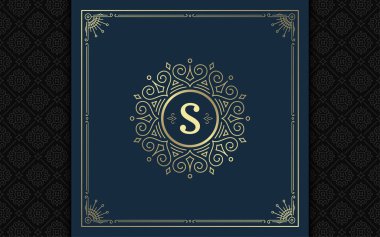 Klasik monogram logosu zarif çizgi çizgileri güzelleştirir zarif süsler Viktorya tarzı vektör şablonu tasarımı