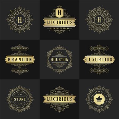 Vintage logolar ve monogramlar zarif çizgiler çizer zarif süsler Viktorya tarzı vektör şablonu tasarımı