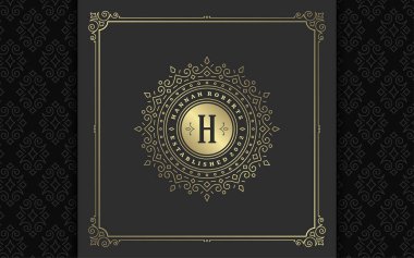 Klasik monogram logosu zarif çizgi çizgileri güzelleştirir zarif süsler Viktorya tarzı vektör şablonu tasarımı