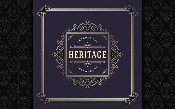 Vintage logo elegant flourishes line art graceful ornaments victorian style vector template design — Stock Vector