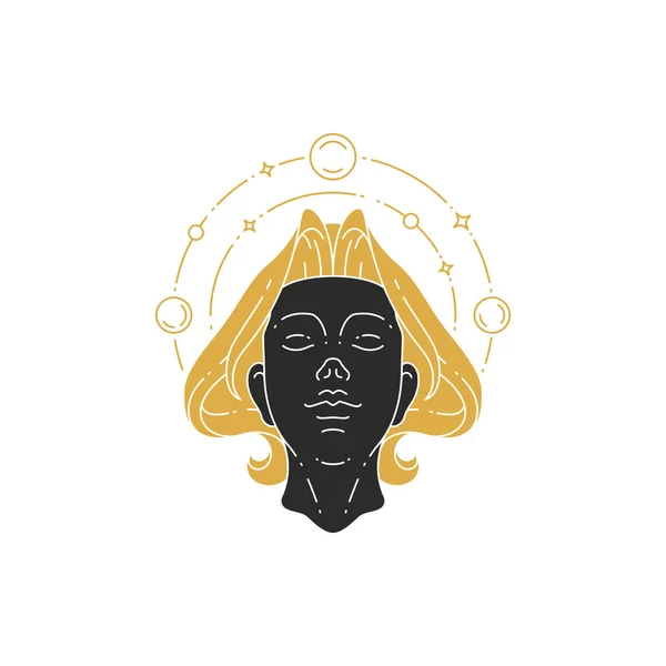 Magia mujer elegante retrato con pelos silueta vector ilustración — Vector de stock