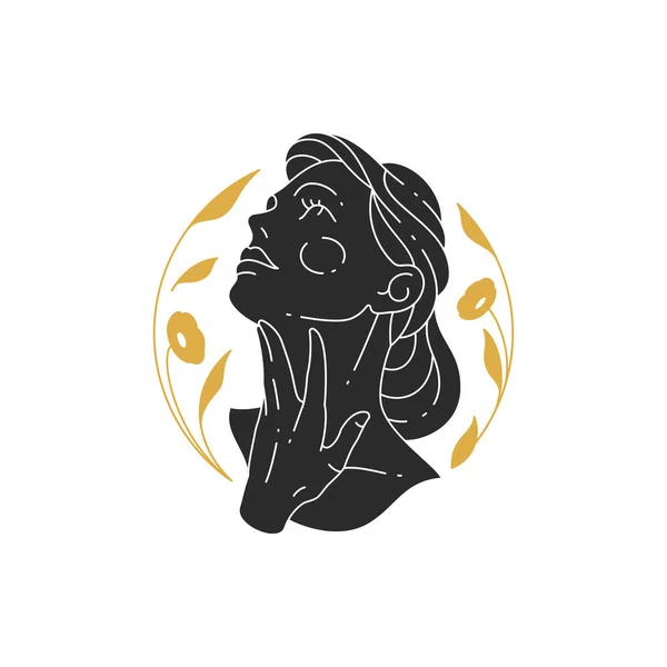 Woman portrait with flower modern silhouette drawing style — Stockvektor