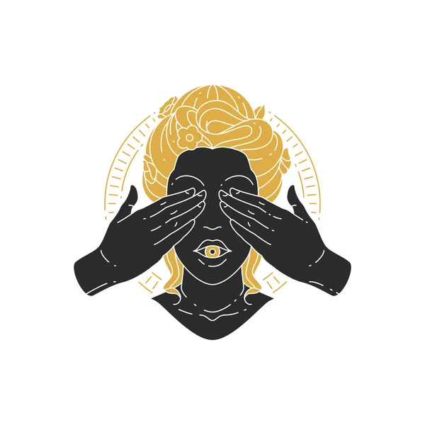 Beauty mystic female portrait with hand covering eyes silhouette — Stockvektor