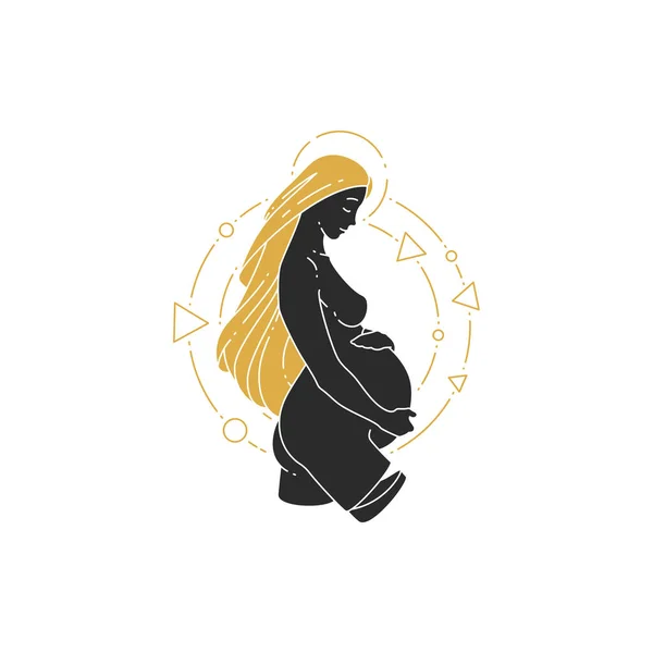 Pregnant woman embracing belly silhouette style vector illustration — стоковый вектор