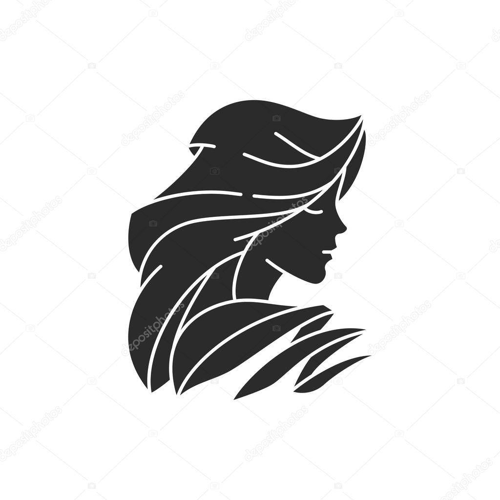 Woman face with hairs silhouette vector illustration