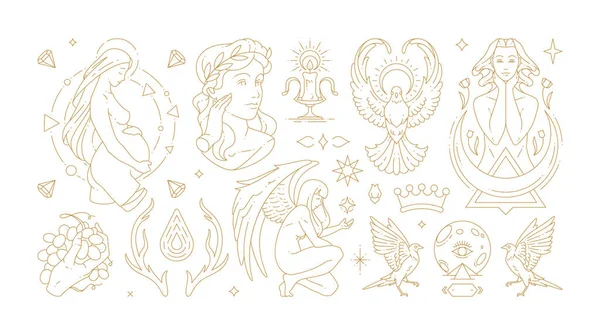 Волшебная женщина бохо векторные иллюстрации изящных женщин и эзотерические символы набор — стоковый вектор