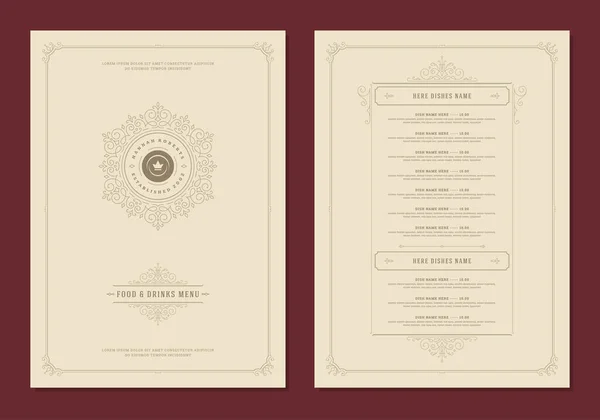 Menu design sjabloon met cover en restaurant vintage logo vector brochure. — Stockvector