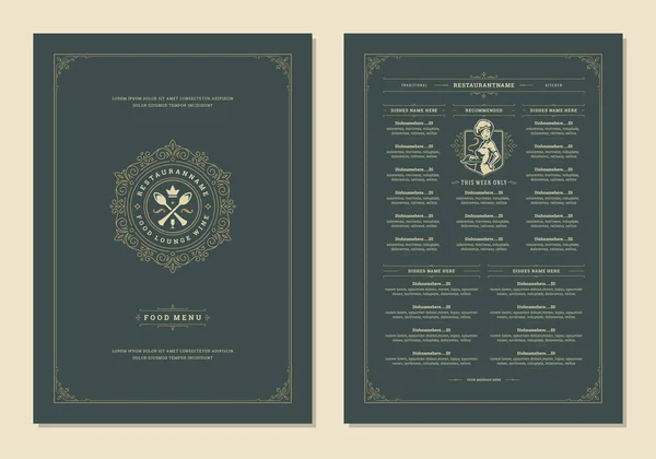 Šablona návrhu menu s přebalem a brožurou loga restaurace. — Stockový vektor