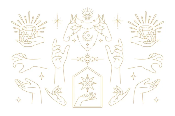 손으로 하는 일렬로 그린 그림의 여자 손 몸짓 벡터 삽화 — 스톡 벡터