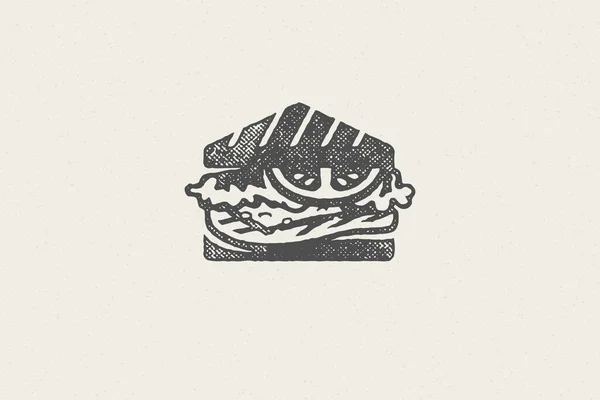 Forma sandwich fast food con formaggio disegnato a mano effetto timbro vettoriale illustrazione. — Vettoriale Stock