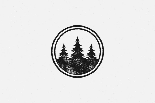 Spruce trees depicted inside circle isolated on white background hand drawn stamp effect vector illustration — Stock Vector