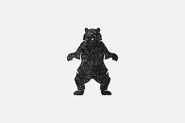 黑色轮廓野生熊作为自然的象征探险手绘邮票效果矢量图解. — 图库矢量图片