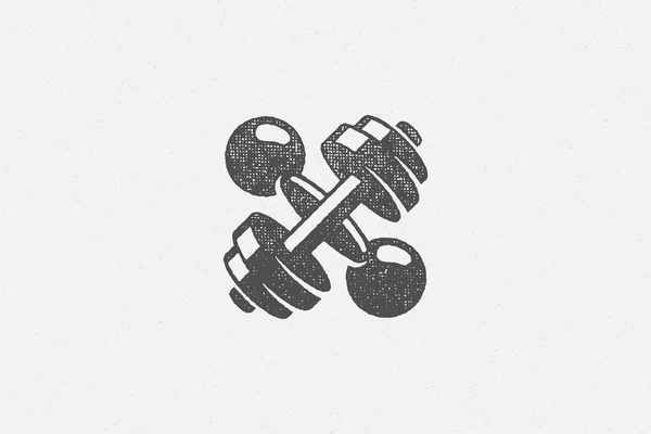 Silueta de pesas cruzadas pesadas como símbolo de entrenamiento de levantamiento de pesas en gimnasio ilustración vectorial de sello dibujado a mano. — Vector de stock