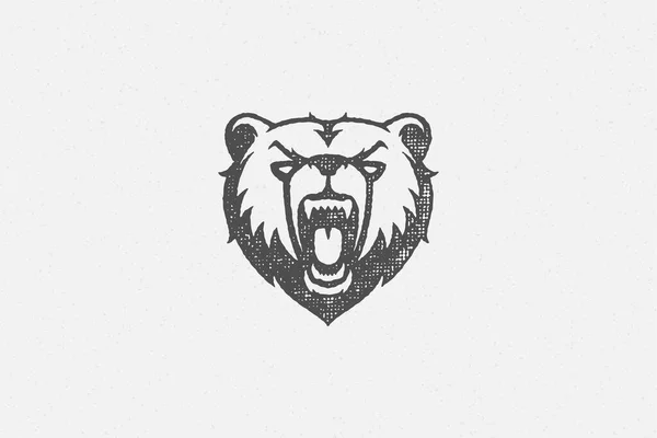 Kopf wütender Bär brüllt als Symbol Macht Wildtiere Hand gezeichnet Stempeleffekt Vektor Illustration. — Stockvektor