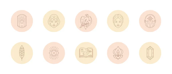 Set von Symbolen und Emblemen für Social-Media-Stories unterstreichen Cover in linearer Vektorillustration. — Stockvektor