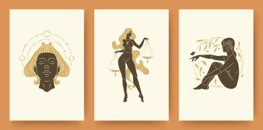 Soyut kadın siluetleri modern çizgi çizim stili