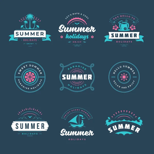 Summer holidays labels and badges retro typography design set. — Stock Vector