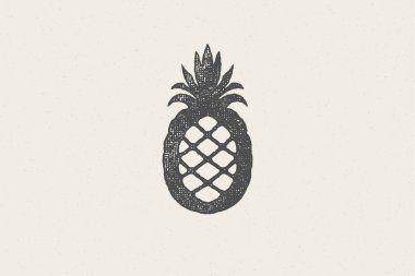 Sağlıklı ve organik yiyecek elle çizilmiş pul etkisi olan çizimler için tropik ananas silueti