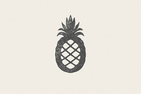 Silueta de piña tropical para diseños con alimentos saludables y orgánicos dibujado a mano efecto de sello vector ilustración — Vector de stock