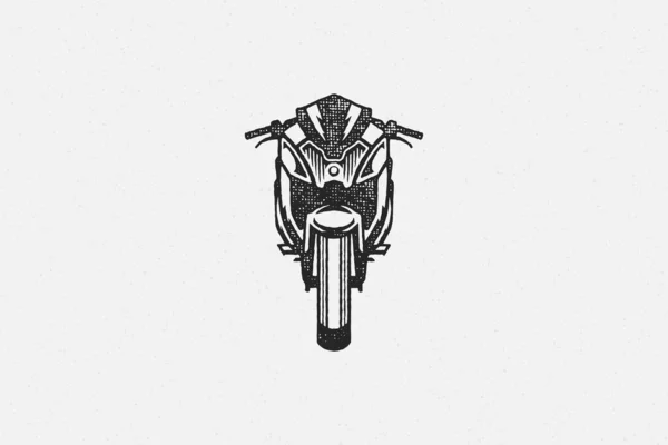 Sport superbike motorcycle silhouette front view hand drawn ink stamp vector illustration. — Stock Vector