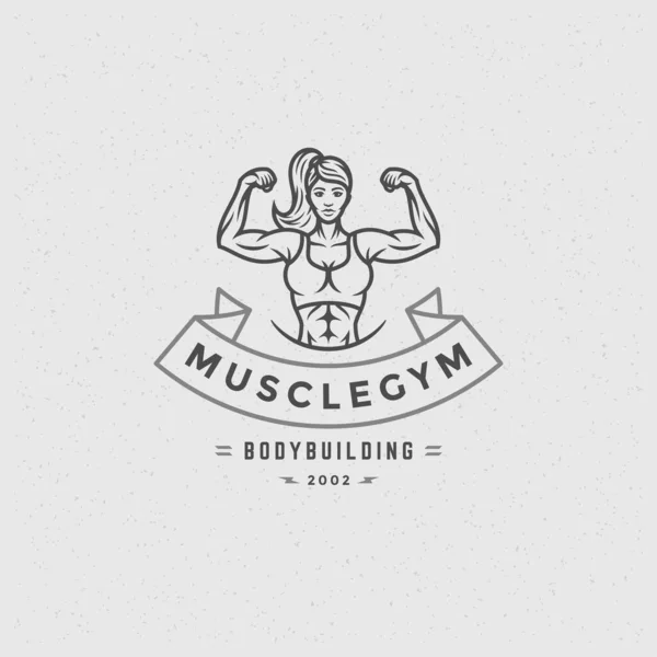 Bodybuilder Frau Logo oder Abzeichen Vektor Illustration weibliche Bodybuilding-Symbol Silhouette — Stockvektor