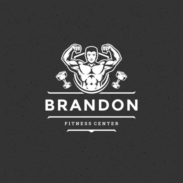 Bodybuilder man logo or badge vector illustration male bodybuilding symbol silhouette — Stock Vector