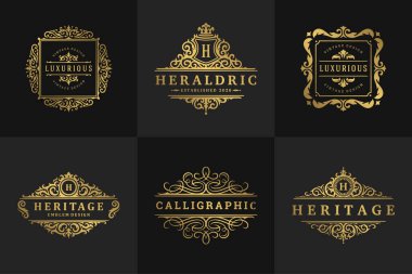 Lüks logolar ve monogram arması tasarım şablonları vektör illüstrasyonunu ayarlar