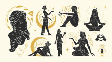 Zarif kadın ve ezoterik sembollerin sihirli kadın çizimleri