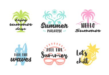 Yaz tatili tipografisi. Poster ve giysi tasarımları için ilham verici alıntılar.