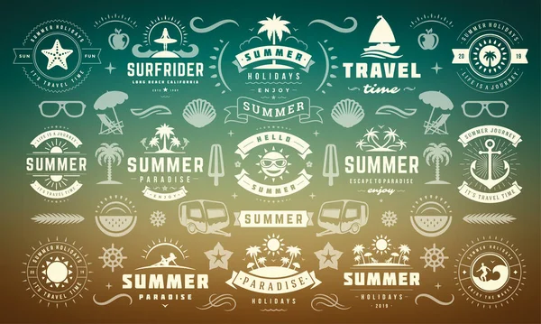 Summer labels and badges design set retro typography for posters, greeting cards and banners. — Stock Vector