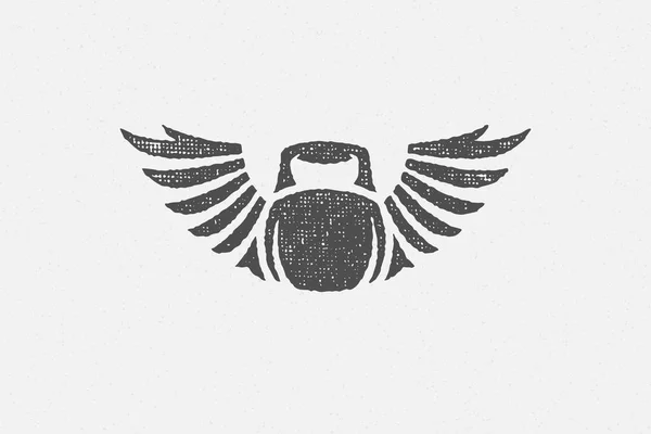 Schwere Kettlebell-Silhouette mit Flügeln als Symbol des Gewichtheben-Trainings. — Stockvektor