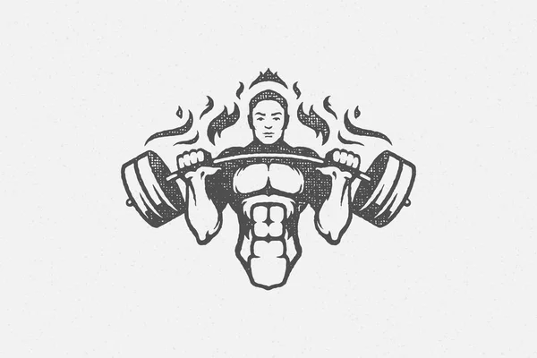 Forte bodybuilder sollevamento bilanciere silhouette disegnato a mano timbro vettoriale illustrazione. — Vettoriale Stock