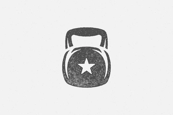 Heavy kettlebell siluett som symbol för tyngdlyftning träning handritad stämpel vektor illustration. — Stock vektor